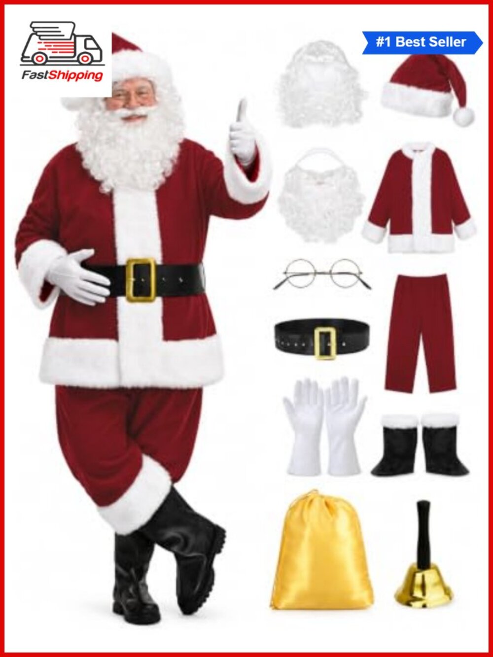 ๐
Santa Claus Costume 11 Piece Complete Suit Men Christmas Outfit